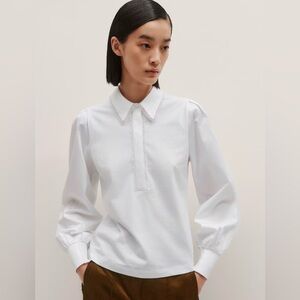 ME+EM NWT Collared 2 XS Layering Top Scallop Poplin Mixed Media Fresh White